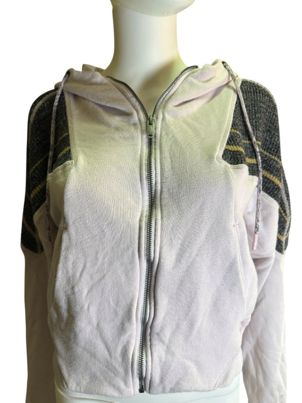 Free People Movement Zip Up Cropped Hoodie With Knit Shoulder Accents P/S Spring - Picture 1 of 7